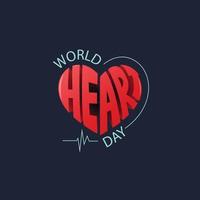 World Heart Day lettering Vector Logo On Love Shape Illustration For 29 September