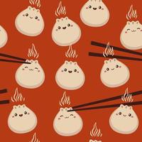 Seamless pattern with dumplings on a red background. Vector graphics.