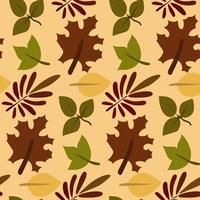 A pattern of leaves on a yellow background. Children's illustration. Funny mushrooms in the scatter. Suitable for printing on paper and textiles. Book illustration. vector