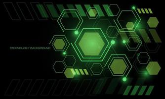 Abstract green technology geometric circuit line power light on black with blank space design modern futuristic background vector