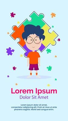 cute boy with puzzle and blue light background.