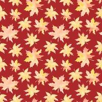 RED VECTOR SEAMLESS PATTERN WITH WATERCOLOR YELLOWING MAPLE LEAVES