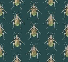 patrón transparente de vector esmeralda con escarabajos de acuarela