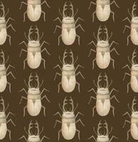 BROWN VECTOR SEAMLESS PATTERN WITH WATERCOLOR RHINOCEROS BEETLES