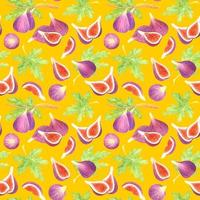 YELLOW VECTOR SEAMLESS PATTERN WITH WATERCOLOR FIG FRUITS