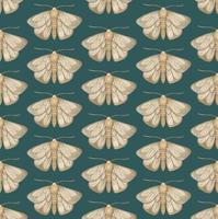 EMERALD VECTOR SEAMLESS PATTERN WITH WATERCOLOR MOTHS