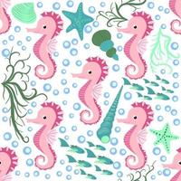 Seahorse and starfish seamless pattern. Sea life summer background. Cute sea life. Design for fabric and decor vector