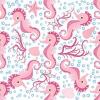 Seahorse and starfish seamless pattern. Sea life summer background. Cute sea life. Design for fabric and decor vector