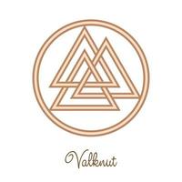 Walknut, sign of God Odin, decorated with ornaments in a wreath of Scandinavian weaving. Pendant. Beige trendy vector