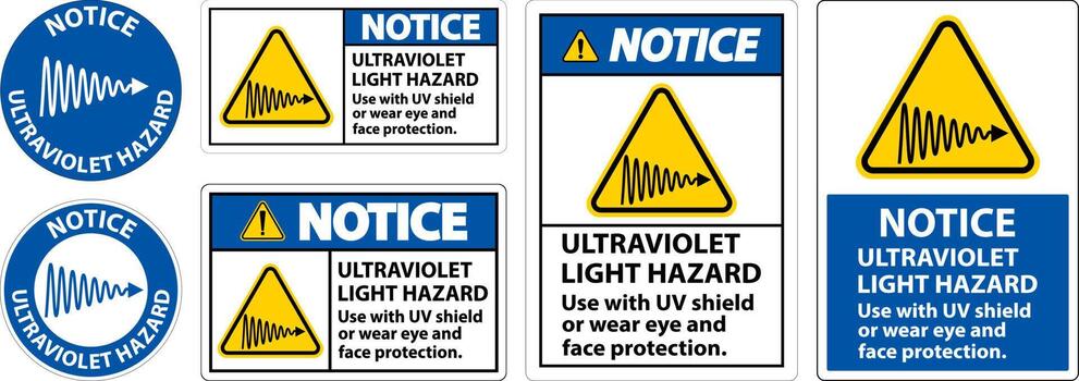 Observe la etiqueta de peligro de luz ultravioleta sobre fondo blanco. vector