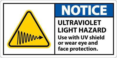 Notice Ultraviolet Light Hazard Label On White Background vector