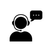 Support Customer Service Silhouette Icon. Online Call Center Agent in Headset Black Pictogram. Hotline Assistant in Headphone with Speech Bubble Icon. Isolated Vector Illustration.