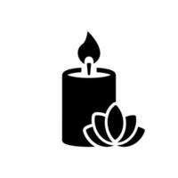 Scented Candle and Flower Silhouette Icon. Aroma Therapy Diffuser Light Pictogram. Burning Candle in Jar Aromatherapy Black Icon. Candlelight. Isolated Vector Illustration.