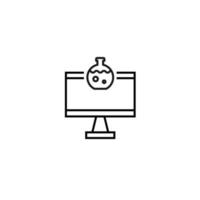 Monochrome sign drawn with black thin line. Perfect for internet resources, stores, books, shops, advertising. Vector icon of laboratory bulb inside of computer