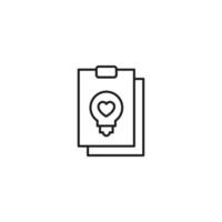 Document, office, contract and agreement concept. Monochrome vector sign drawn in flat style. Vector line icon of heart inside of light bulb on clipboard