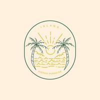 island paradise scenery logo illustration on line art style design vector