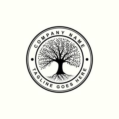 oak tree logo design, tree vector circle shape. Tree of life logo design inspiration