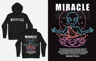 sudaderas con diseño retro streetwear, alienígena con milagro vector