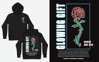 Hoodies with Retro Streetwear Design, Rose, Glowing Gift vector