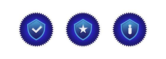 Blue recommended secured verified logo shield with checklist lock and star isolated badge illustration vector