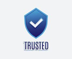 Blue Trusted Logo badge with text and shild icon vector