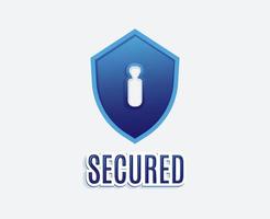 Blue Secured Logo badge with text and shield icon vector