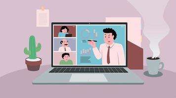 man doing a video conference presentation vector