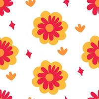 A pattern of flowers in the retro style of the 70s. Good vibes multi-colored picture. Vector illustration