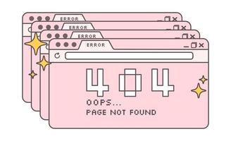 Old computer aestethic. Retro browser computer window with 404 error message. In trendy y2k retro style. Vector illustration.