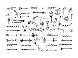 Different types of arrows, doodle set vector