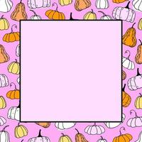 Color pumpkin frame in vintage style on pink background. vector