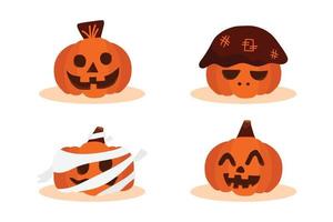 Halloween pumpkin ghost set by hand drawn. vector