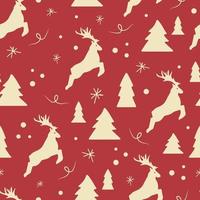 Christmas Seamless Pattern with Deers and Snowflake on red. Winter holiday Pattern for your design. Concept of Winter holiday. Vector illustration.