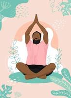 Faceless Man Meditating sitting in lotus pose on the Nature. Concept illustration for Yoga, Meditation, relax, healthy lifestyle and sports activities. Vector illustration.