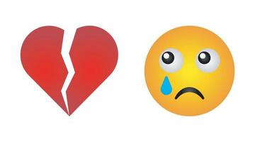 Broken Heart Icon and Sad Emoji Vector Illustration