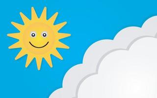 fondo de cielo azul con nubes y sol sonriente vector