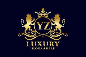 Initial YZ Letter Lion Royal Luxury Logo template in vector art for luxurious branding projects and other vector illustration.