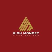 logotipo de letra inicial abstracta hm o mh en color dorado aislado en fondo rojo solicitado para el logotipo de la empresa de capital de riesgo también adecuado para las marcas o empresas que tienen el nombre inicial mh o hm. vector