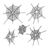 ilustración vectorial del conjunto de telaraña. telaraña de garabato dibujada a mano. decoración de halloween, pegatina, tarjetas de felicitación, textil. vector