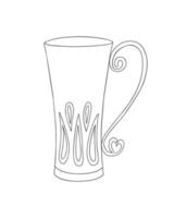 taza para bebidas calientes ilustración vectorial de contorno simple, imagen de arte de línea de estilo de fideos de taza de café o té para menú, póster, tarjeta, decoración de invierno vector