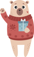 urso fofo na camisola de natal com presente png