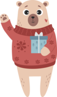 ours mignon en pull de noël avec cadeau png