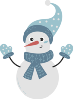 Cute happy snowman with knitted hat and scarf png