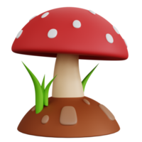 3d rendering mushroom on the ground and some grass isolated png