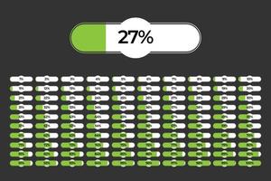 conjunto de diagramas de barras de progreso porcentuales listos para usar para diseño web, interfaz de usuario ui o infografía - indicador con color verde vector