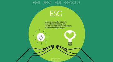 concepto esg. banner de negocios, página de inicio. el cuidado del medio ambiente, principio ecológico de la gestión empresarial. ilustración vectorial en estilo plano, página web vector