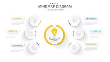 Infographic template for business. 6 Steps Modern Mindmap diagram with circles and topic titles, presentation vector infographic.