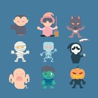 conjunto de divertidos dibujos animados de halloween vector