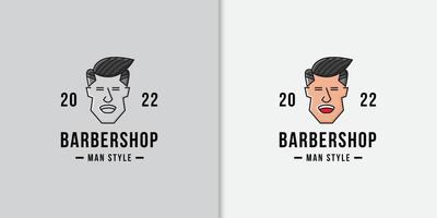 Barbershop concept logo with smile man design template vector