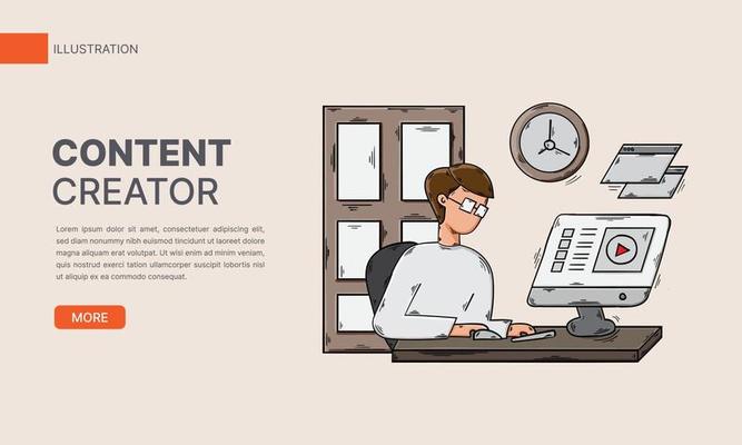 Content creator video editor concept hand drawn flat illustration